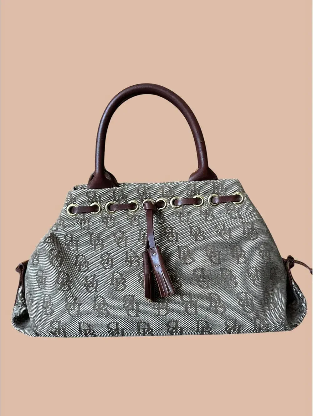 Dooney & Bourke DB Logo Canvas Drawstring Tote Y2K